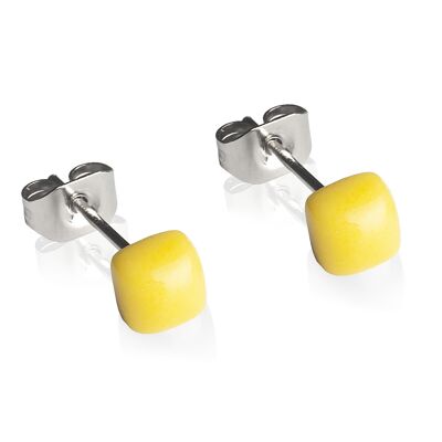 Pendientes geométricos pequeños / amarillo limón / reciclados y hechos a mano