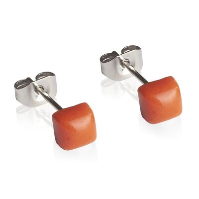 Boucles d'oreilles géométriques petites / orange / upcyclées & faites main