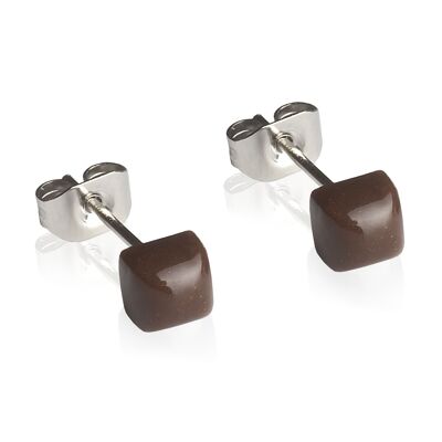 Pendientes geométricos pequeños / marrón café / reciclados y hechos a mano