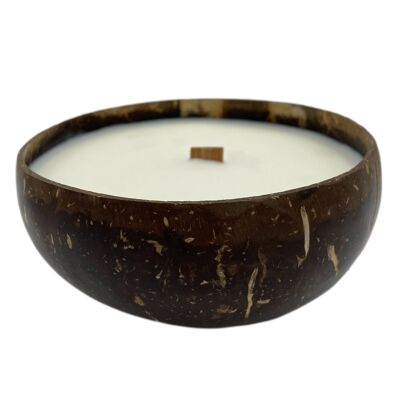 Scented candle in coconut shell made from organic soy wax, natural essential oil, handmade candles with a burning time of over 40 hours