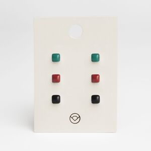 Boucles d'oreilles géométriques lot de 3 / vert malachite • rouge cerise • noir onyx / upcycled & fait main