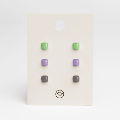 Pendientes geométricos juego de 3 / verde musgo • lavanda • gris grafito / reciclado y hecho a mano