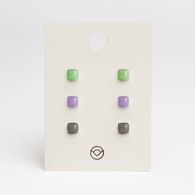 Geometric earrings set of 3 / moss green • lavender • graphite gray / upcycled & handmade