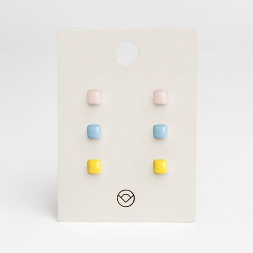Geometrische Ohrringe 3er Set / Zartrosa• Himmelblau • Zitronengelb / Upcycling & Handmade