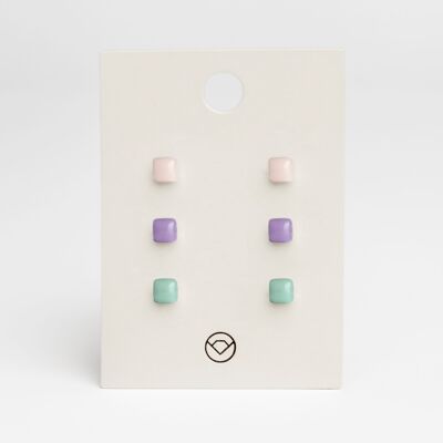 Geometric earrings set of 3 / soft pink • lavender • mint green / upcycled & handmade