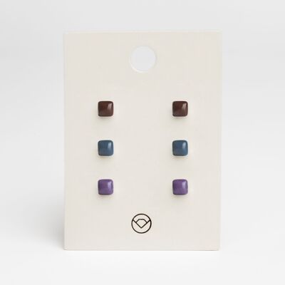 Geometric earrings set of 3 / coffee brown • petrol • amethyst purple / upcycled & handmade
