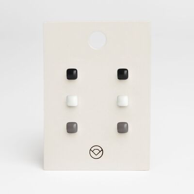 Geometric earrings set of 3 / onyx black • snow white • graphite gray / upcycled & handmade