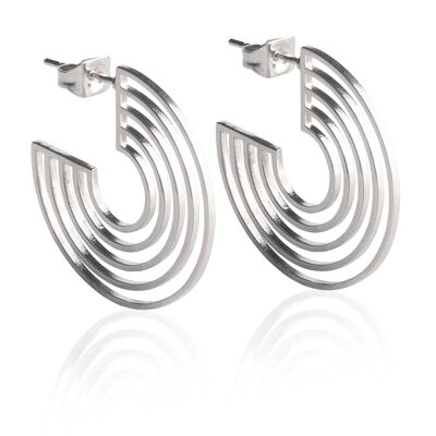 Boucles d'oreilles créoles « arc-en-ciel » en acier inoxydable / argent / imperméables et durables