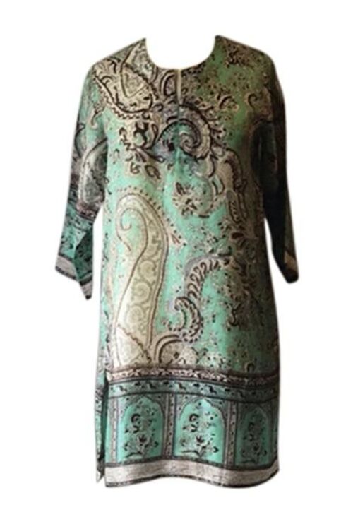 Pure Silk Green Paisley Printed Kaftan