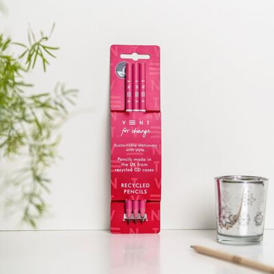 Pencil Pack of 3 recycled pencils - Make a Mark Pink