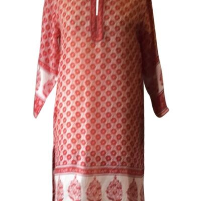 Caftan Pure Soie Imprimé Cercles Rouges