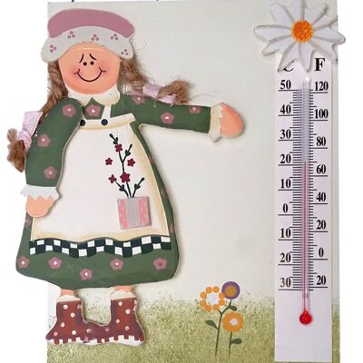 Wooden hanging decorative thermometer. Dimension: 12x16x1cm LA-758