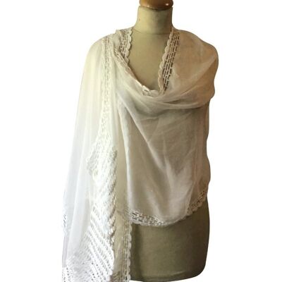 Cream Chiffon Stole With Crochet Border And Edging