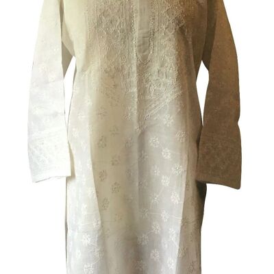 Baumwollkaftan mit Seerose-Stickerei