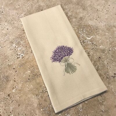 Embroidered tea towel and cotton hand towel NEUW BOUQUET SABLE