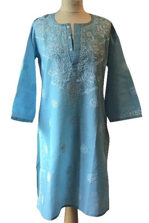 Gabriella Turquoise Hand Embroidered Cotton Kaftan