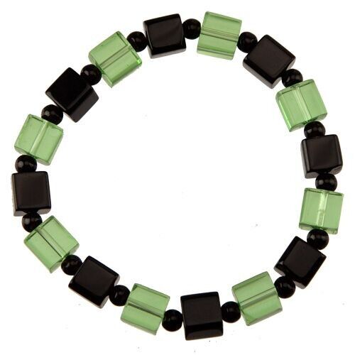 Bracciale in vetro, cubo, verde-nero