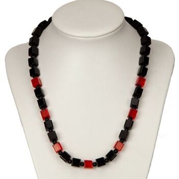 Collier verre, cube, rouge-noir 1