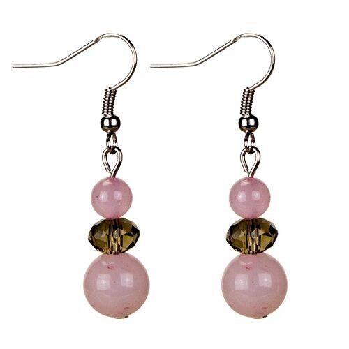 Earrings rose quartz/smoked glass 1