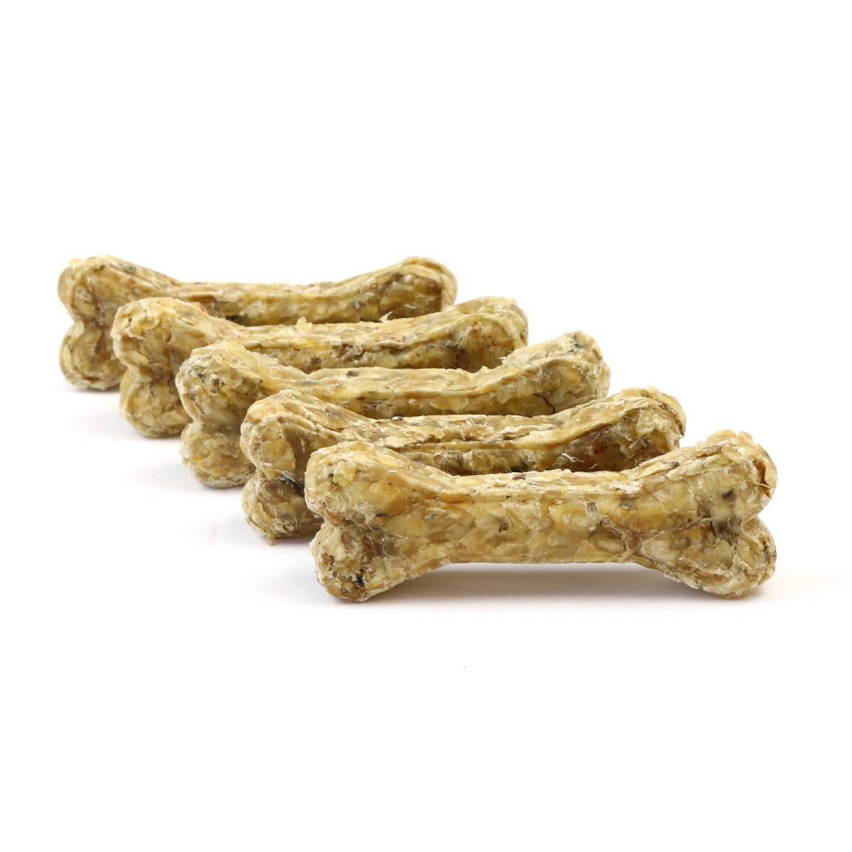 DOGBOSS Ossi da masticare naturali al 100%, per cuccioli e anziani, pelle di manzo con merluzzo, set da 5 in 12 cm (5x55g=275g) o 17 cm (5x105g=525g)