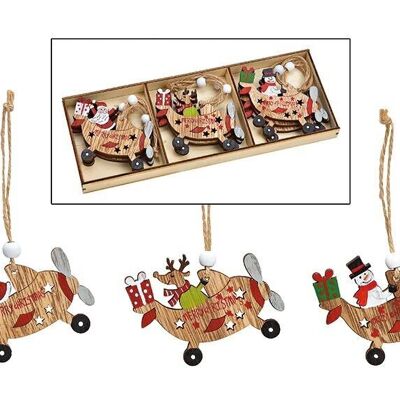 Christmas hanger airplane (W/H/D) 7x8x0.5 cm, set made of colorful wood, set of 9, (W/H/D) 24x2x9cm