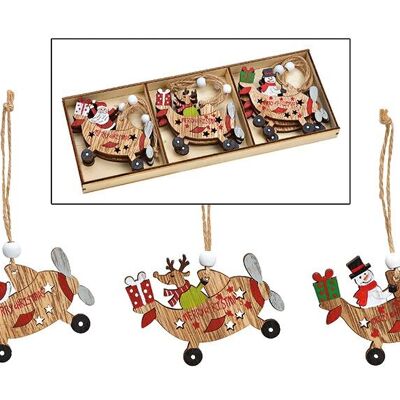 Weihnachtshänger Flugzeuge aus Holz, 9er-Set, Natur (B/H/T) 7x8x0.5cm