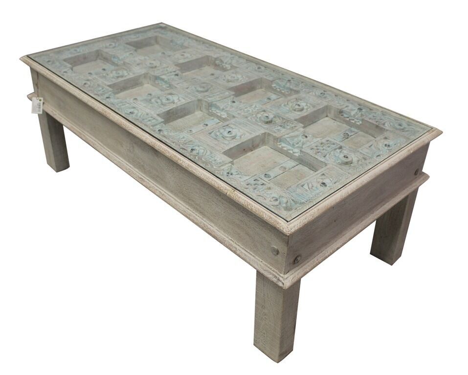 MESA TALLADA MADERA MANGO HM181028