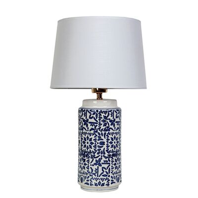 BLUE/WHITE PAINTED CERAMIC LAMP WITH SCREEN 28X28X48CM HM111119