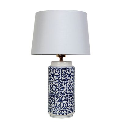 LAMPADA IN CERAMICA VERNICIATA BLU/BIANCO CON SCHERMO 28X28X48CM HM111119