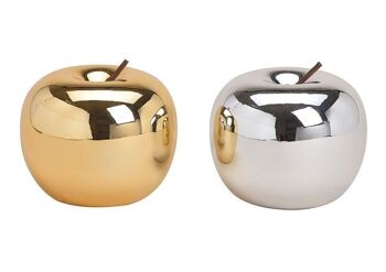 Pomme en céramique or, argent 2 fois, (L/H/P) 13x13x13cm