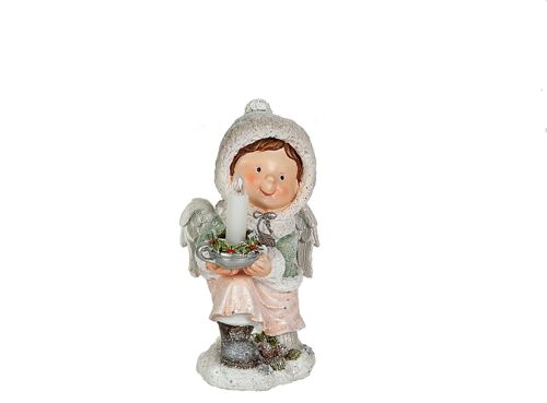 FIGURA NIÑA CON VELA LED RESINA 12X14X21CM HM192534