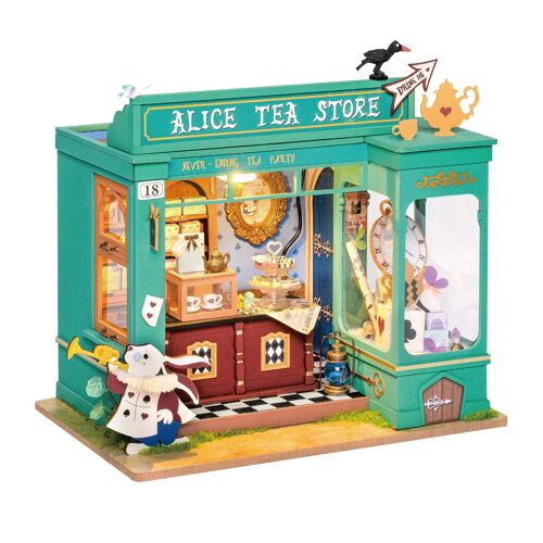 DIY House Alice's Tea Store with LED lighting, Robotime, DG156, 20x14x22cm