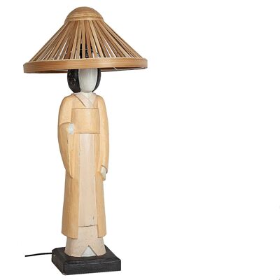 LAMPE/FIGURE JAPONAISE EN BOIS AVEC PANTALON EN ROTIN HM472292