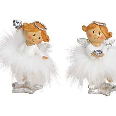 Angel with faux fur skirt made of poly white double