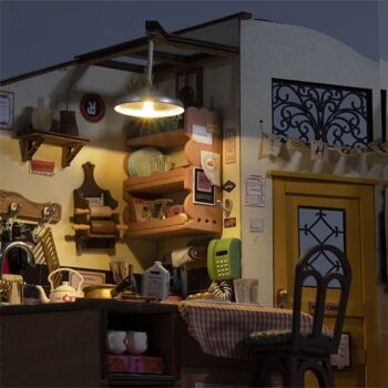 DIY House Homey/Cozy Kitchen avec éclairage LED, Robotime, DG159, 19×17.1×18.5 cm 5