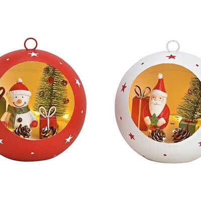 Christmas hanging ball, Santa Claus, snowman decor, with light made of metal red, white 2-fold, (W/H/D) 14x15x14cm