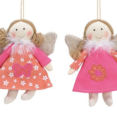 Hanger angel made of textile pink / pink 2-ply