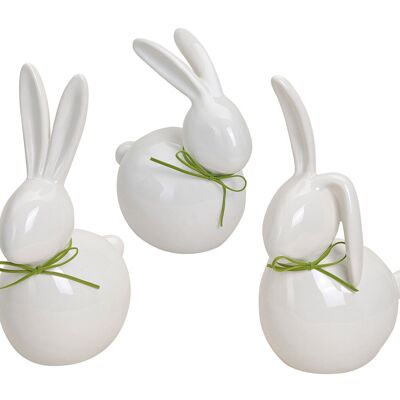 Lapin blanc en porcelaine, 3 assortis, 17-25 cm