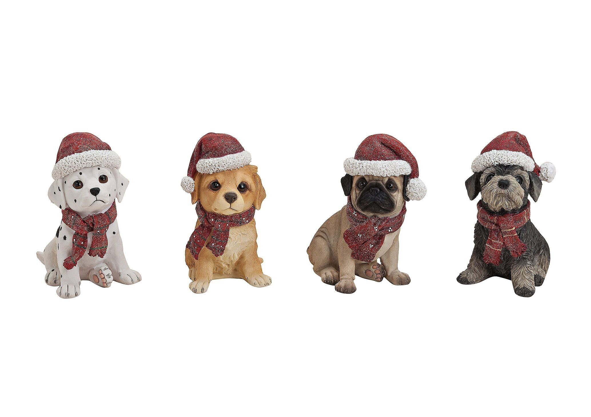 Cane con cappello natalizio in poliestere, 4 pezzi assortiti (L/A/P) 13x16x8 cm