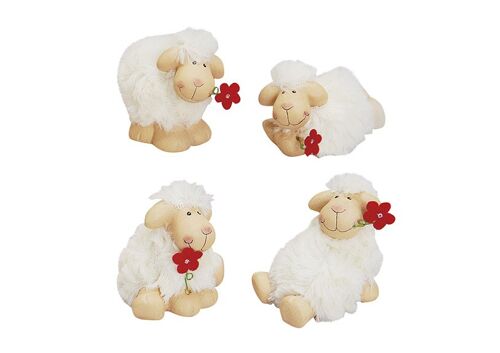 Schaf aus Ton/Kunstfaser mit Blume
