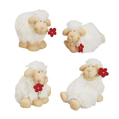 Sheep made of clay / synthetic fiber with a flower