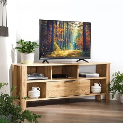 Mueble TV esquinero con 1 cajón decoración en roble - L 120 cm