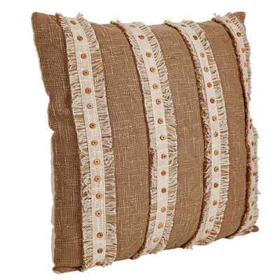 CUSCINO IN COTONE CON PERLINE DI LEGNO 45X45X8CM HM491109