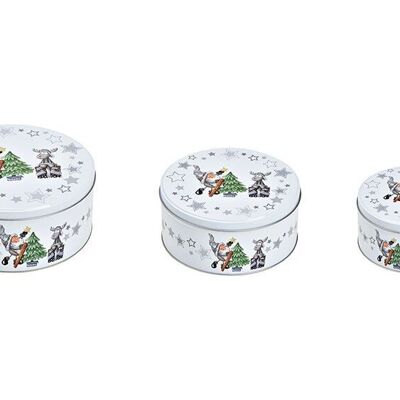 Set of 3 Santa Claus and Elk tins, made of metal, white, (W/H/D) 19x8x19cm