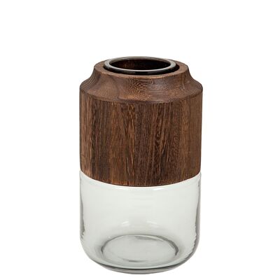 VASO IN VETRO E LEGNO 14X14X23CM HM843037