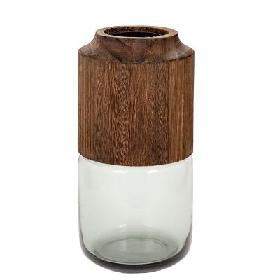 GLASS AND WOOD VASE HM843038