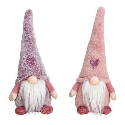 Gnome en textile rose/rose 2 fois, (L/H/P) 16x33x9cm