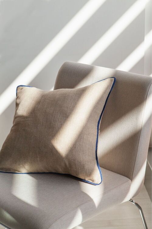 Linen Cushion Cover with blue flange edge - Christmas