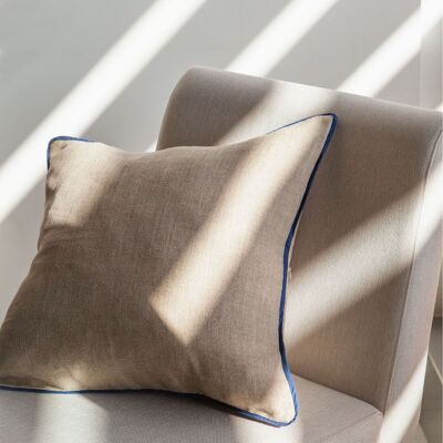 Linen Cushion Cover with blue flange edge - Christmas