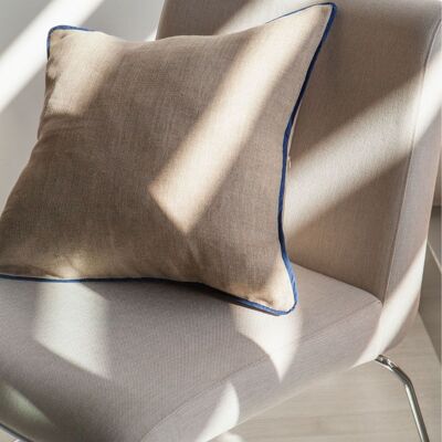 Linen Cushion Cover with blue flange edge - Christmas
